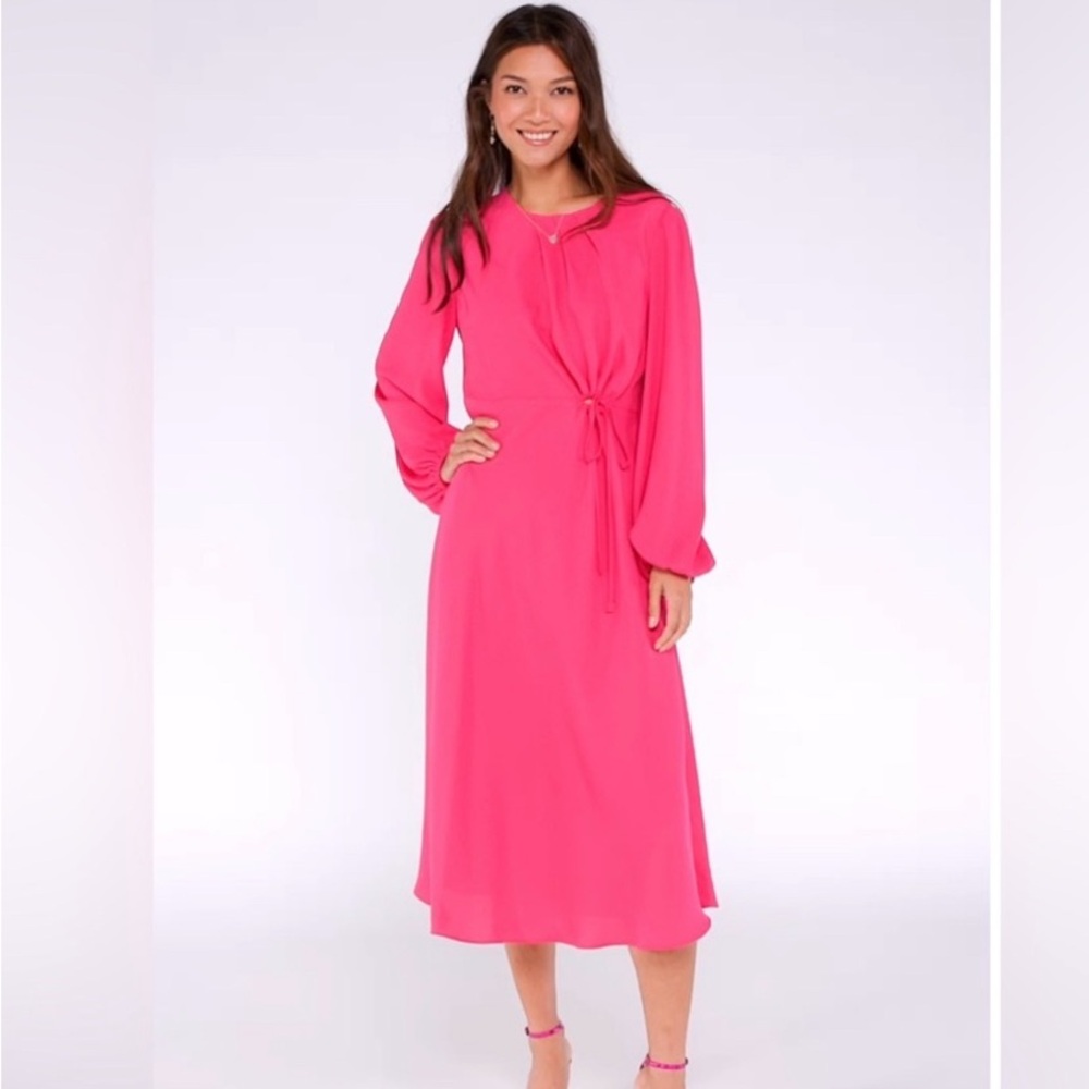 CAbi Pink Bishop Sleeve Sundress for Wedding Guest